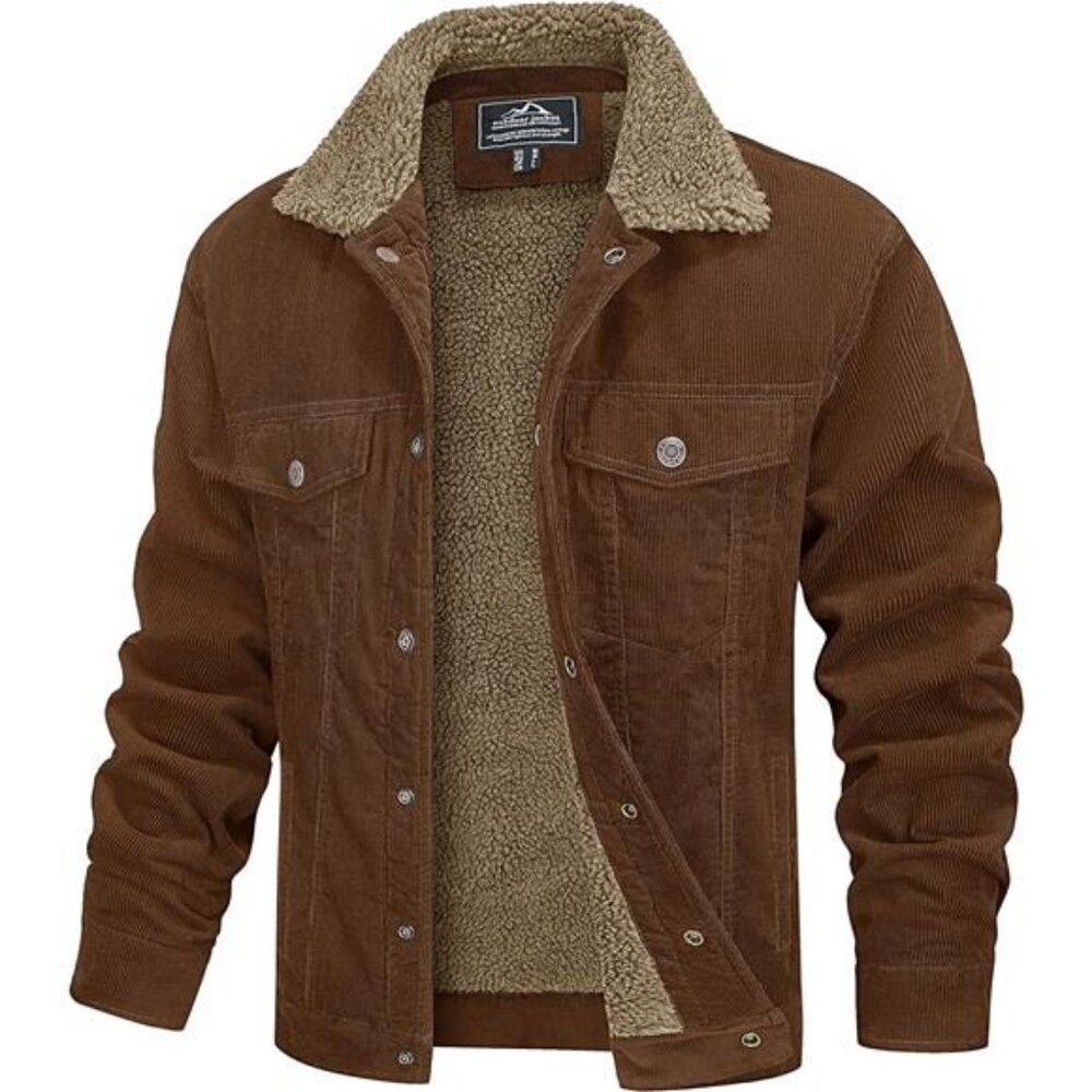 Men's Corduroy Jacket Winter Sherpa Lined Warm Thick Trucker Cargo